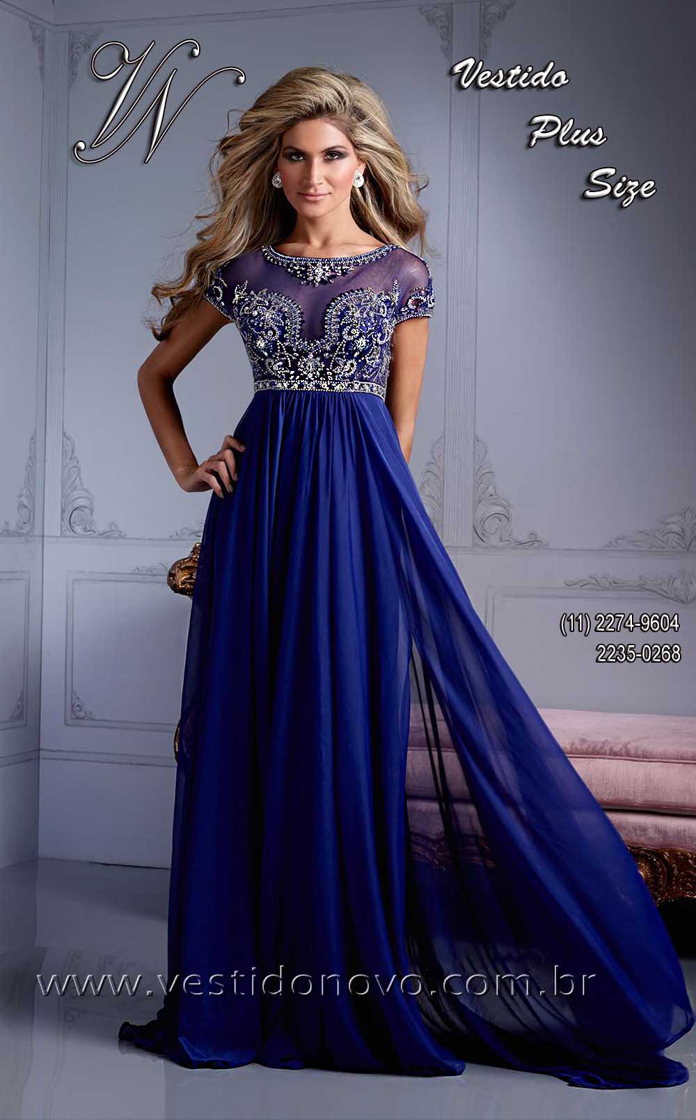 Vestido de festa  plus size, azul royal com transparencia, brilho e pedraria, me da noiva,  tamanho grande  zona sul So Paulo