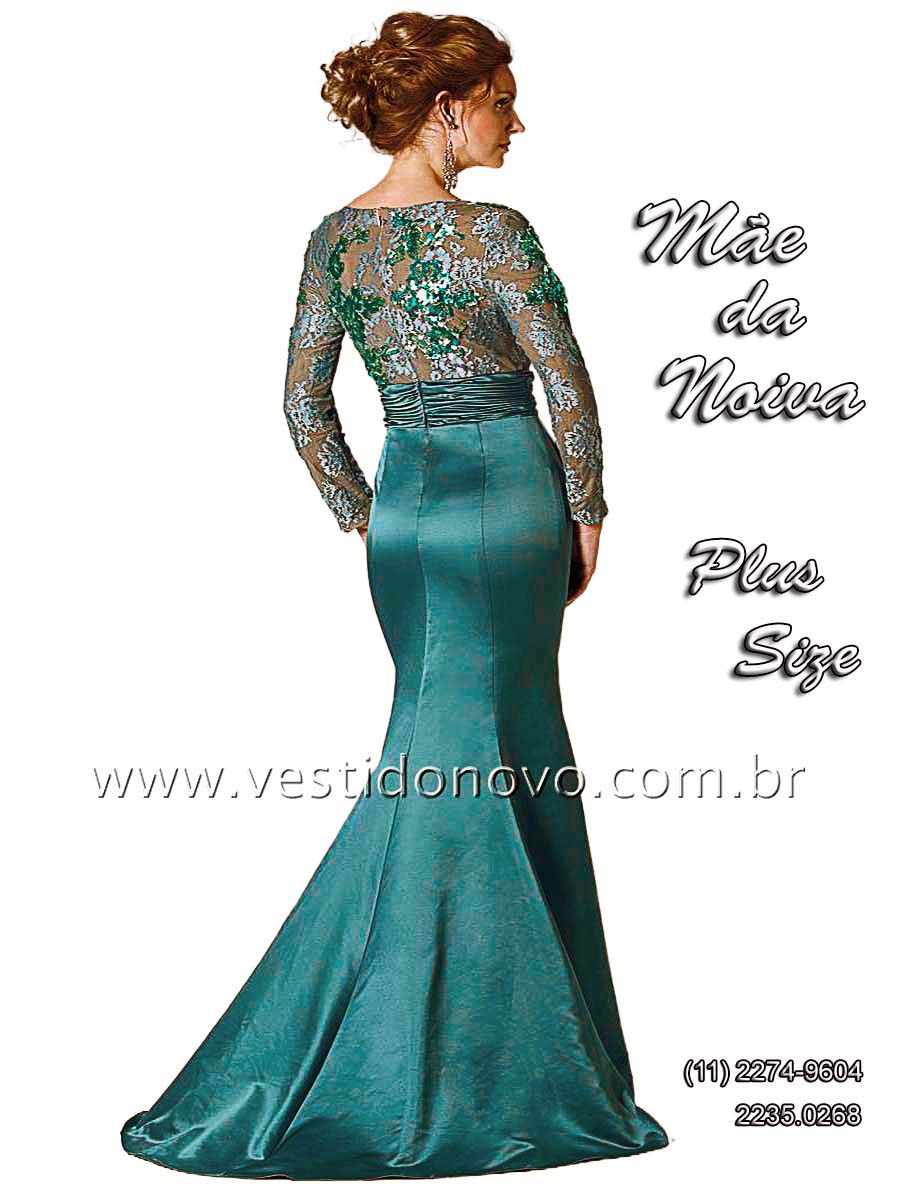 vestido de festa verde, plus size, tamanho grande, manga comprida, me da noiva em So Paulo